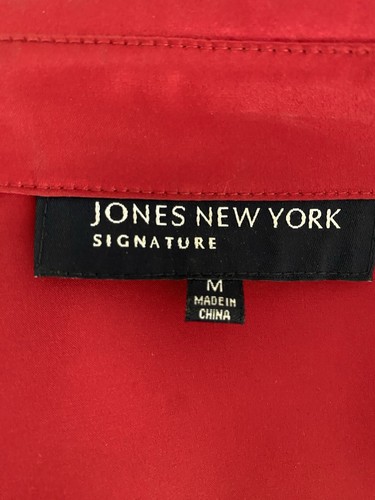 Jones New York Signature Red V Neck Silk Blouse Size Medium  - Picture 7 of 7