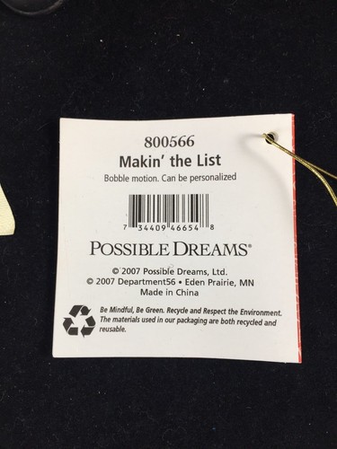 Clothtique Possible Dreams Santa 2007 Making The List PERSONALIZE Bobblehead - Picture 3 of 12