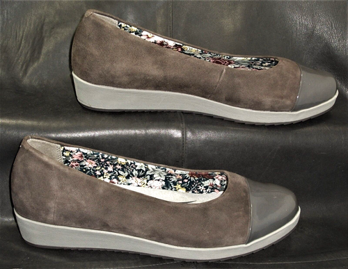 Hotter Angel women's brown nubuck w/gray patent cap toe pump sz UK 6 1/2, US 8.5 - Picture 2 of 6