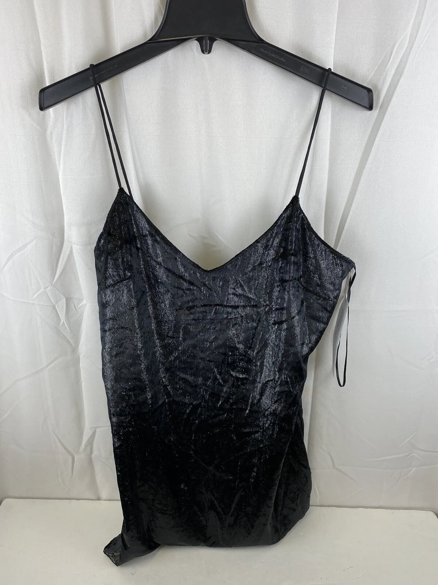 Topshop Velvet Sparkly Mini Dress US 8 Black Shimmer Spaghetti