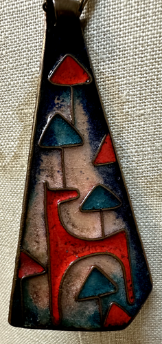 Vintage Scandanavian Mid Century Enamel on Copper Pendant Necklace Deer & Trees - Picture 6 of 9