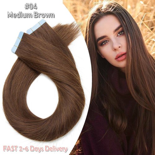 THICK 100G Tape In 100% Remy Human Hair Extensions Skin Weft FULL HEAD Straight - Picture 40 of 67
