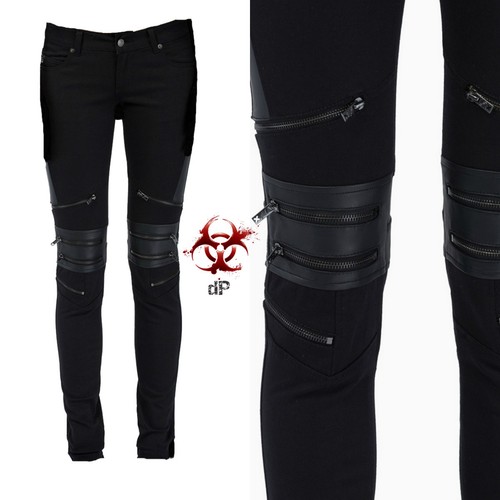PANTALONES DE CUERO VEGETARIANO TRIPP GÓTICO MOTO MOTOCICLISTA AJUSTADOS CREMALLERA PUNK GÓTICO SD7992M - Imagen 2 de 9