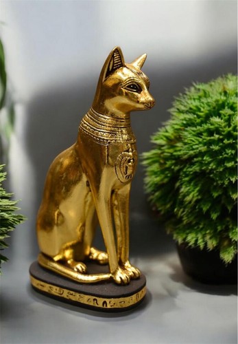 Egyptian Antiquities goddess Bastet cat with scarab stone covered with gold leaf - Picture 5 of 9