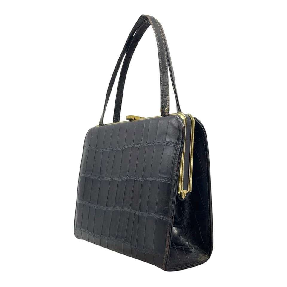 Bolso de mano vintage años 50 60 cocodrilo cuero en relieve reptil estructurado Foto 3 de 4