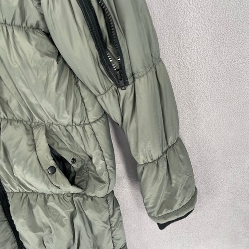 Decjuba Jacket Womens 8 Green Puffer Hooded Longline Full Zip Pockets Khaki - Picture 5 of 21