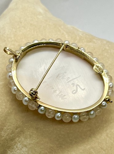Cammeo In Conchiglia Rosa 35 Mm Montato Con Oro Giallo 14kt Spilla/Pendente - Picture 4 of 5