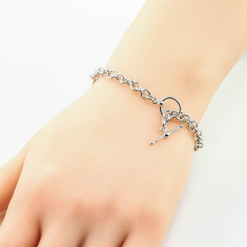 0.50 CT. GENUINE DIAMOND HEART & KEY CHARM ROLO LINK BRACELET TOGGLE STERLING 7" - Picture 5 of 6