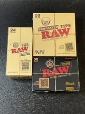 RAW Tips Lot BLACK Natural Gummed & Perforated Tips 123 Packs 100% RAWthentic