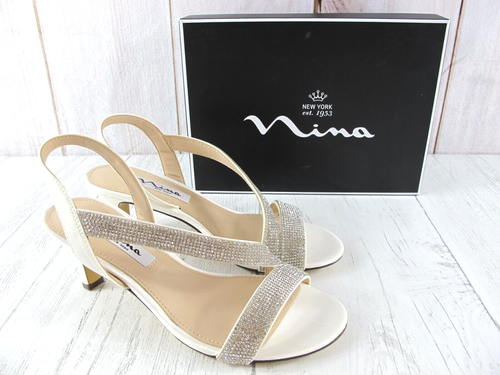 Nina Nieves LS Ivory Luster Satin Strappy Dressy Sandal ~ Size 6 - Bild 1 von 11