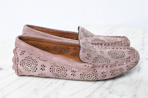 Coach Suede Crosby Driver With Cut Out Tea Dusty Rose Loafers Slip On Sz 5 - Picture 4 of 10