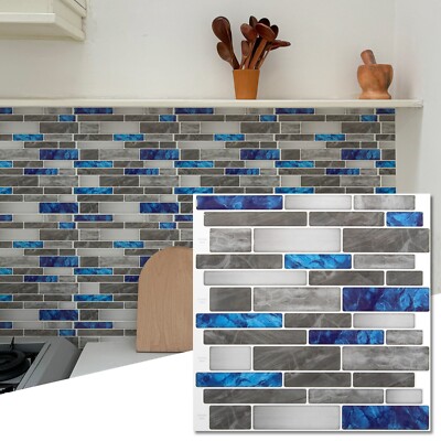 Art3d 10 Pack Self-adhesive Wall Tile Backsplash Tiles, Blue-gray Marble