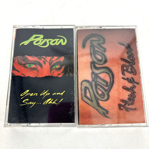 POISON 2 Cassette Tape Lot Metal Flesh & Blood & Open Up And Say Ahh - Picture 3 of 5