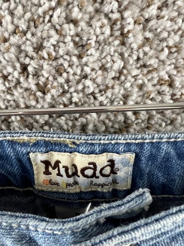 Mudd Blue Denim Jean Skirt Distressed 100% Cotton Embroidered Junior's Size 9 - Picture 2 of 8