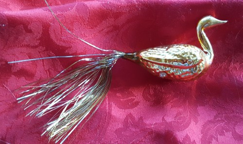Vintage Gold Vogel Weihnachtsschmuck mit Lametta Schwanz Glas 8" - Bild 4 von 4