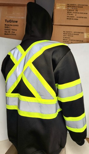 Hi Vis Hoodie Class 2 Safety Work Shirt Sweatshirt Black - Picture 4 of 7