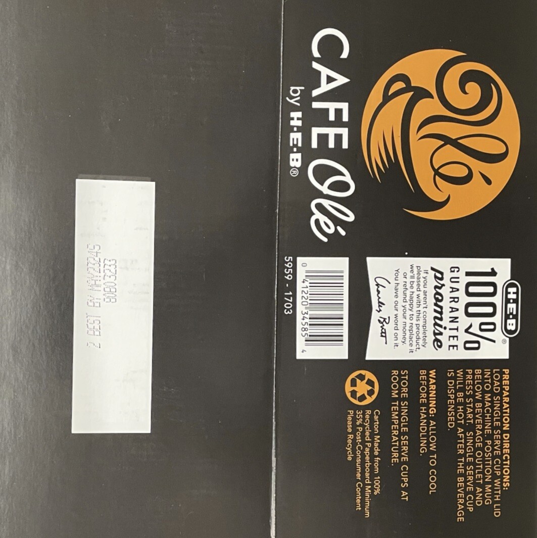HEB Cafe Ole Houston Blend Medium Roast Single Serve K-cups 54 ct -Exp. 03/23/24
