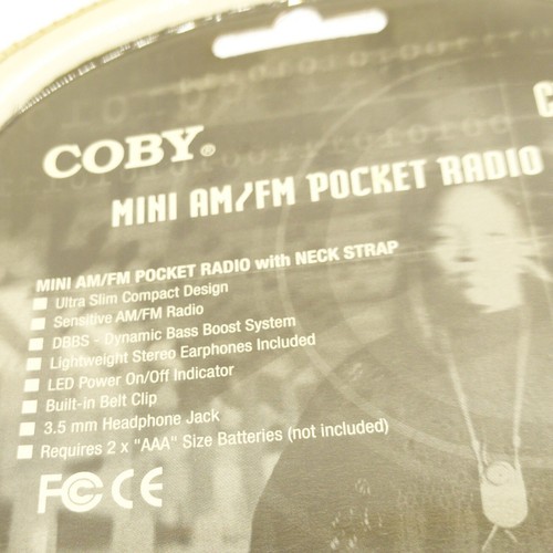 Coby CX-7 Mini AM FM Pocket Radio DBBS Portable Earphones Neck Strap New - Picture 3 of 3