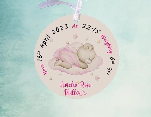 Personalised Newborn Baby Boy Girl Gift Present Birth, christening, wooden disc - Picture 16 of 19