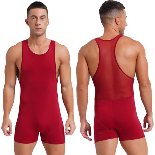 Mens Jumpsuit Round Neck Bodysuit Solid Color Rompers Fitness Wrestling Singlet - Bild 3 von 48