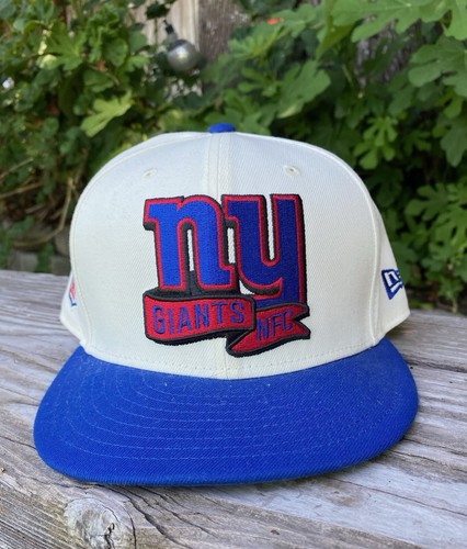NY Giants NFC Big Blue 59Fifty Fitted NFL Sideline Cap White Hat Blue Brim 7 5/8