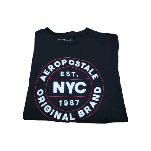 Aeropostale Shirt Women's Sz S Black Crew Neck Short Sleeve Embroidered Logo Tee
