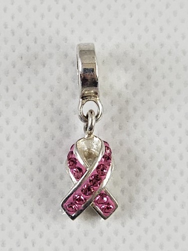 Pink Breast Cancer Awareness Ribbon Bead for Charm Bracelet Sterling Silver 925 - Picture 1 of 6