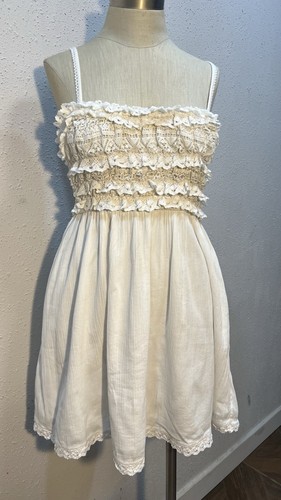 American Eagle AE Spaghetti Strap Crochet Mini Dress Size Medium White Sundress - Picture 10 of 19