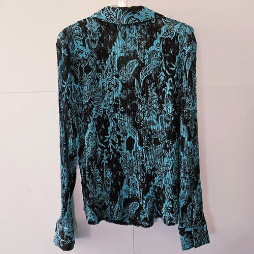VTG Marks & Spencer Size UK 16 Pleated Polyester Blue Black Button Up Blouse Shi - Picture 19 of 22