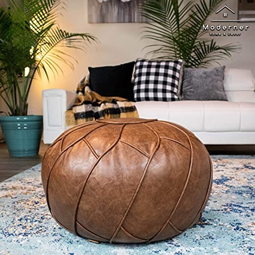 Faux Leather Pouf Unstuffed Ottoman Moroccan Footstool, Floor 23x11 Mocha - Picture 8 of 8