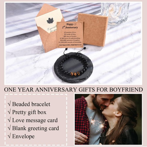 One Year Anniversary Bracelet Gifts for Boyfriend, Natural Stone Beaded Bracelet - Bild 6 von 6