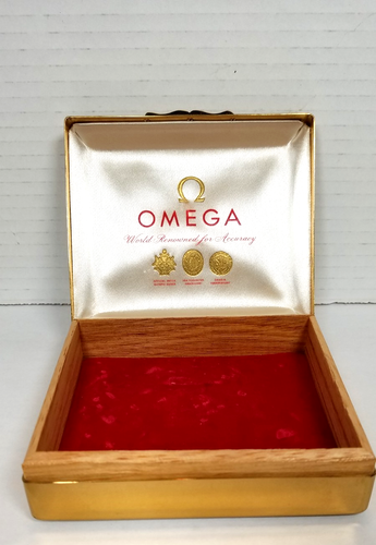 Vintage Omega Metal Gold Tone Watch Box With Wood & Red Velvet Inner Box Only - Picture 3 of 21