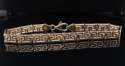 Vintage Italian Key Pattern Sterling Silver Gold Plated Bracelet 