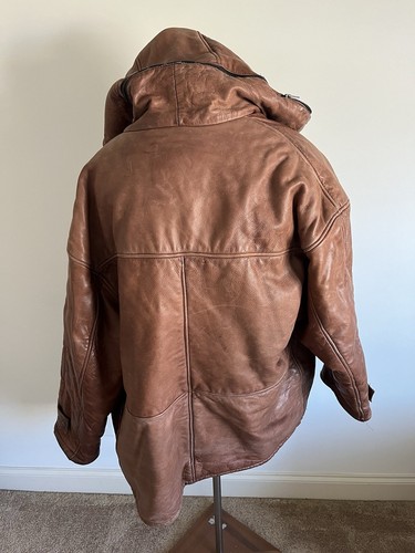 VTG TKO Brown Leather Sherpa Lined Full Zip Hooded Jacket Coat 80s HEAVY! 2XL XX - Picture 7 of 8