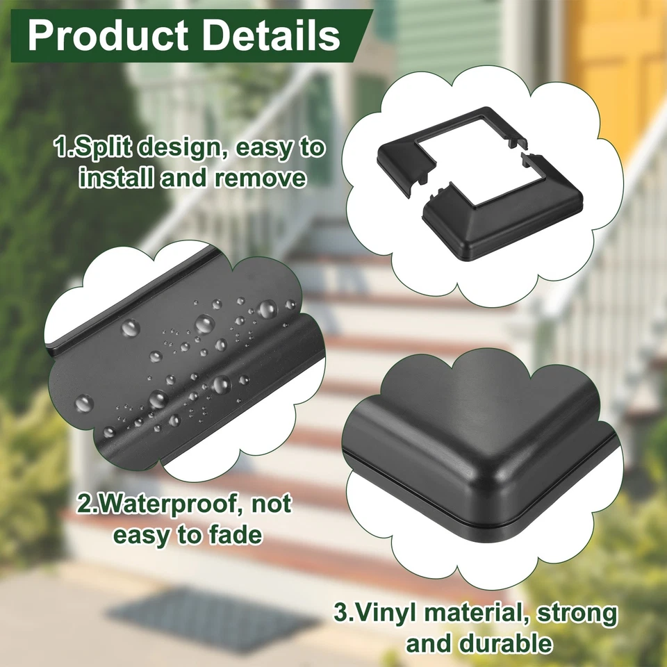 3.2x3.2 Inches Post Sleeve, Plastic Post Base Cover Column Wraps - 4pcs (Black) Foto 4 de 4