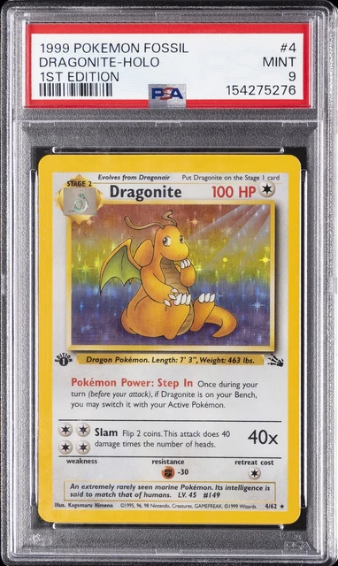 1999 POKEMON FOSSIL 1ST EDITION #4 DRAGONITE-HOLO PSA 9