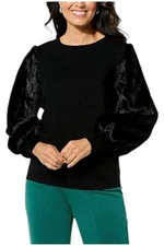 Antthony Women's Faux Fur Slv Crew-Neck Knit Sweater Black