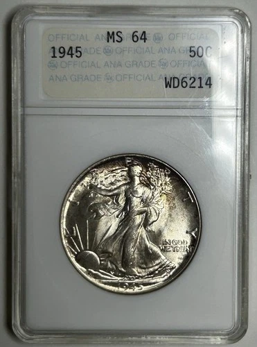 1945 Walking Liberty Half Dollar First Generation ANA Slab! ANAcs MS64 -As Shown