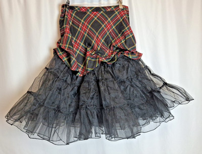 TRIPP NYC Skirt Tartan Tutu 90s Y2K Check Black Pettiskirt Punk Emo Large C5328