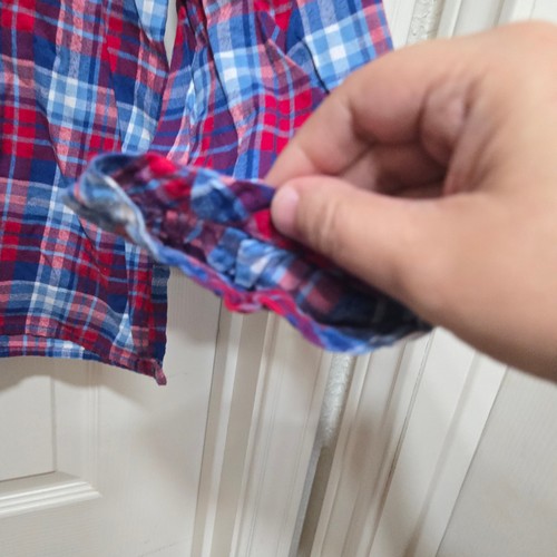 J.Crew Mercantile M Plaid Ruffle Henley Shirt Red Blue Cotton Top - Picture 9 of 12