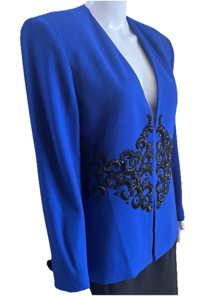 Chaqueta de Colección Nolan Miller Para Lillie Rubin Talla 8 Dinastía Diseñador Azul Glam Foto 2 de 4