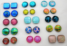 ROUND and SQUARE set 30 Dichroic fused glass cabs Y19 for earrings bracelets