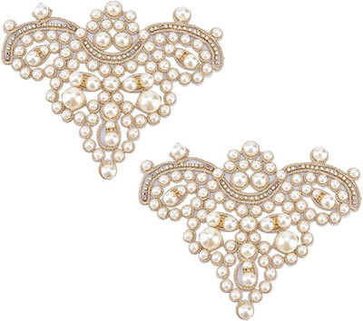 2PCS Pearl Shoe Patches Gold Sew on Rhinestone Imitation Pearl Beaded Applique D