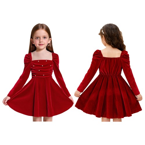 Kids Girls Dress Party Christmas Gifts Velvet Elegant Infant Birthday Toddler - Picture 1 of 18