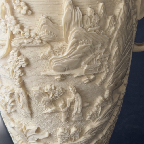 Antique Large Oriental Japanese Hand Carved Vase Elephant Handles - Picture 13 of 22