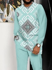 Men'S Plus Size 2pcs Ethnic African-Inspired Long Sleeve  Pants Set - XL-6XL, L
