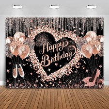 Mocsicka Women Happy Birthday Backdrop Pink Glitter Balloon Girls Birthday Backg