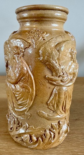 Antique French Saltglaze Stoneware Gres De Beauvais Tobacco Jar Classical Relief - Picture 7 of 13