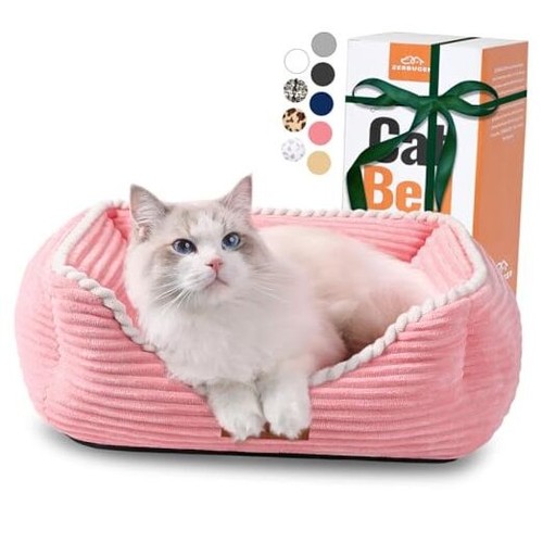 Cat Dog Bed for Pets, Rectangle Pet Bed Gift for Puppy and Kitten, Pink Small