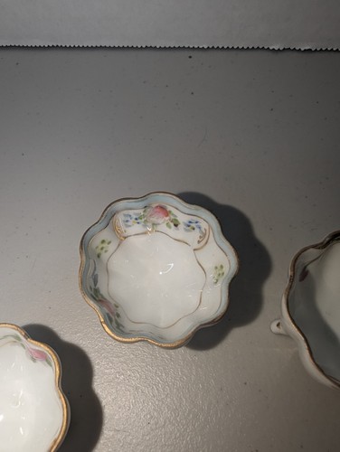 Antique Nippon Porcelain Three Footed Open Salt Cellars ~ Hand Painted Set of 4 - Picture 5 of 9